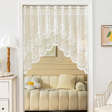 Floral Lace Kitchen Curtain 35in White Sheer Curtain Valance Swag Door
