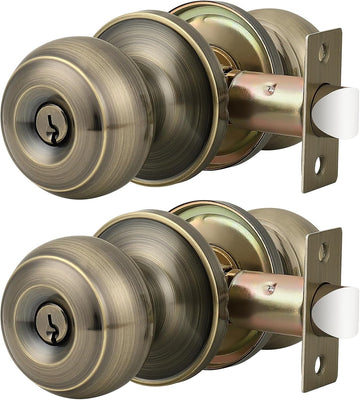 Entrance Door Knobs Door Lock Keyed Alike Lockset Antique Brass Same Key Round Ball Entry Door Knobs Pack of 2