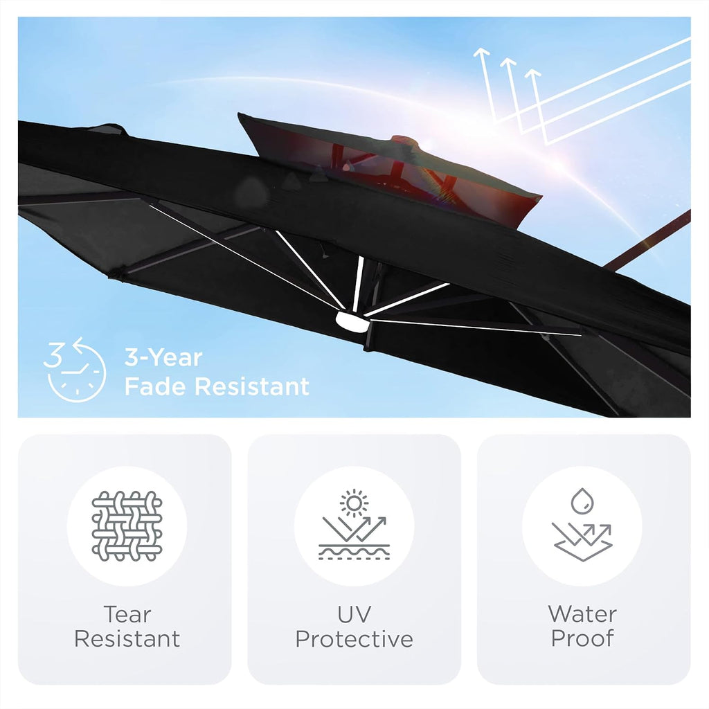 9' X 12' Patio Umbrella with LED Lights Outdoor Cantilever Large Rectangle Offset Umbrellas Heavy Duty Aluminum Double
