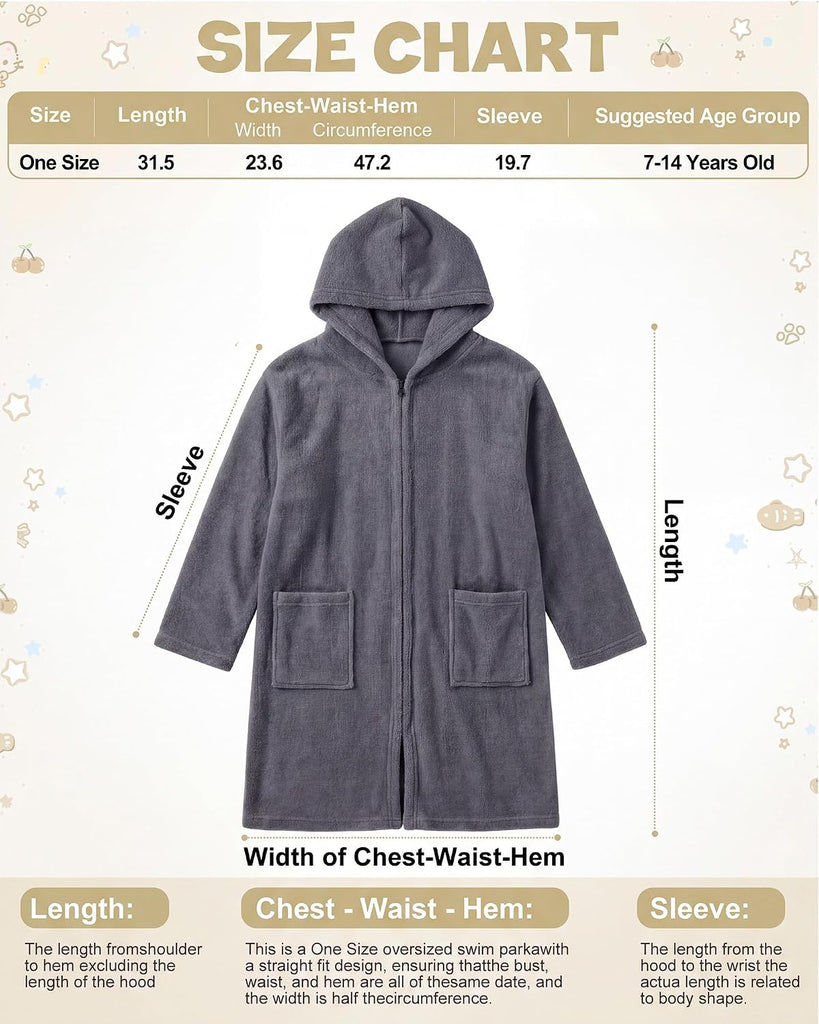 Kids Hooded Bath Towel, Soft Warm Zipper Swim Parka