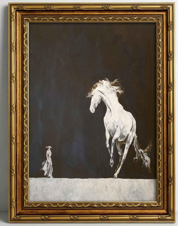 Large Framed Minimalist Black White Horse Abstract Animal Canvas Wall Art