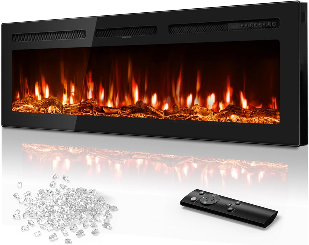 60 Inch Electric Fireplace in-Wall Recessed and Wall Mounted