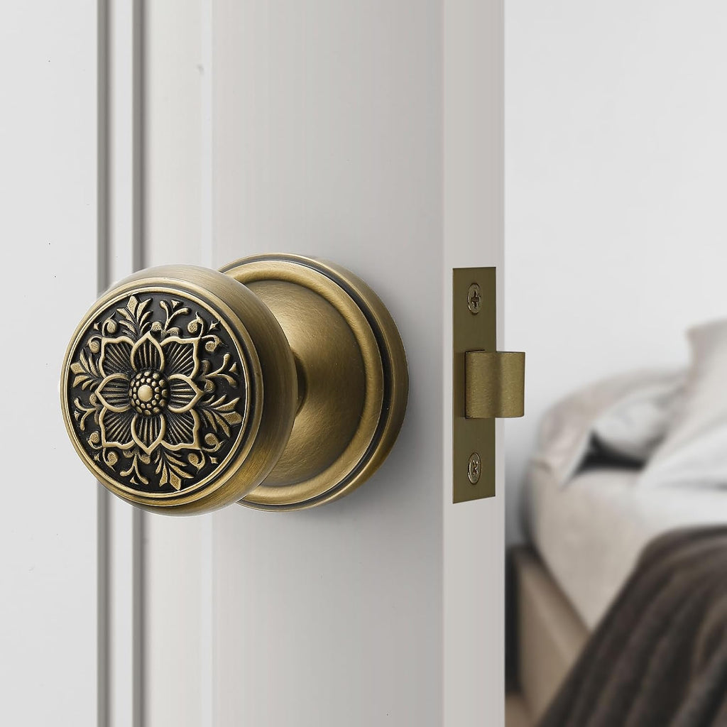 Solid Brass Privacy Door Knob, Antique Brass, 2-3/8" Backset