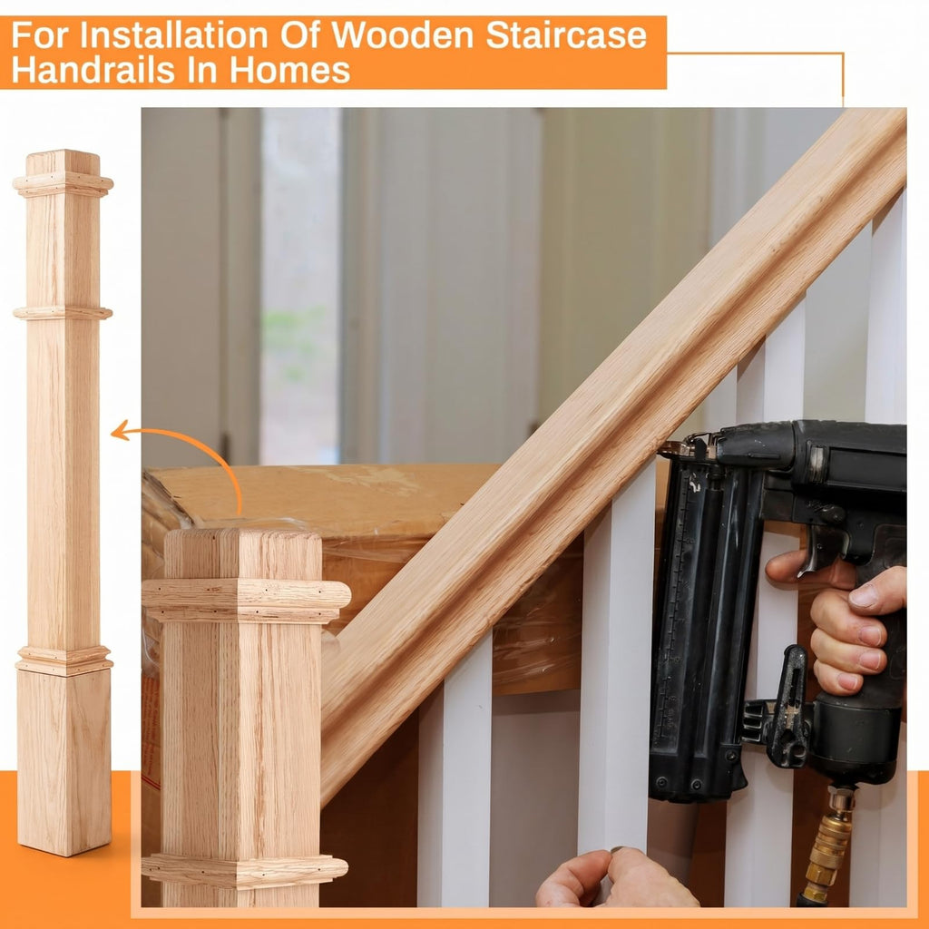 4 Pcs 48 Inch Red Oak Stair Newel Post with 3 1/2" Post and 4 1/2" Pedestal, Wood Box Newel with Pedestal for