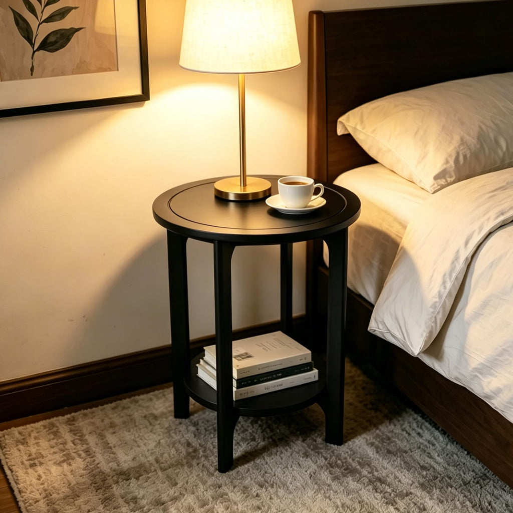 Black Solid Wood Round Side Table