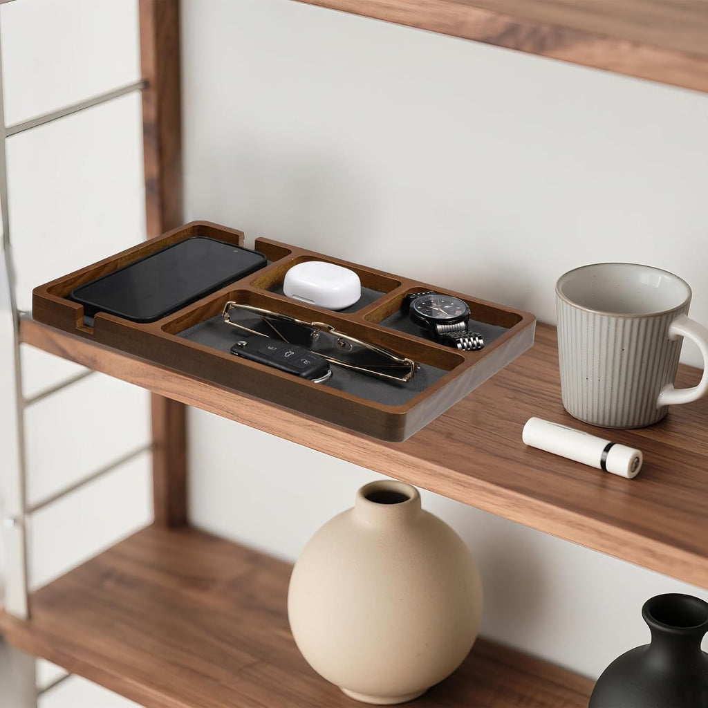 Valet Tray for Men, Black Sandalwood Catch All Tray, Wallet Trays Organizer for Nightstand, Desk, Elegant EDC Valet