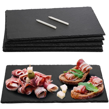 6 Pieces Slate Cheese Board, 12" x 8" Black Charcuterie Boards Natural Slate Stone Plate Tray, Gourmet Serving