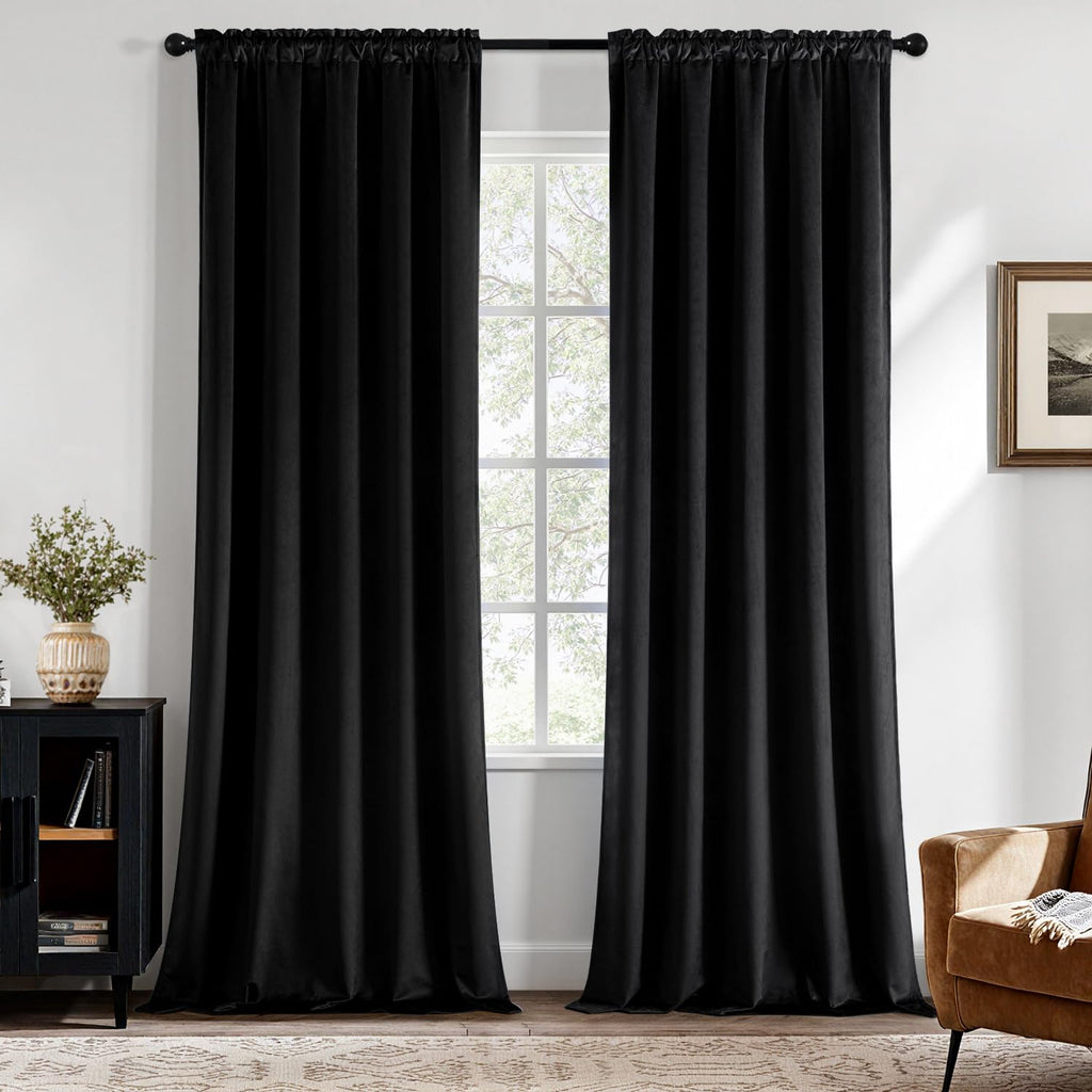 Black Velvet Blackout Curtains 84 Inch Long 2 Panels, W40 x L84