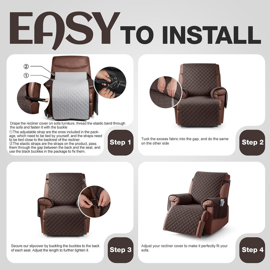 100% Waterproof Recliner Chair Cover, Reclining Couch Covers for Pets, Dogs, Recliner Couch Slipcover Furniture