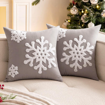 Pack of 2 Christmas Grey Throw Pillow Covers Snowflake 18x18 Inch