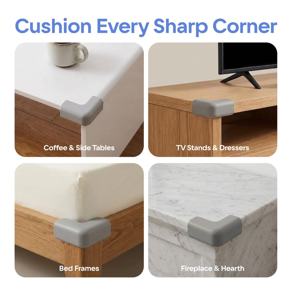 12-Pack Baby Proofing Corner Protectors, Pre-Taped, Gray