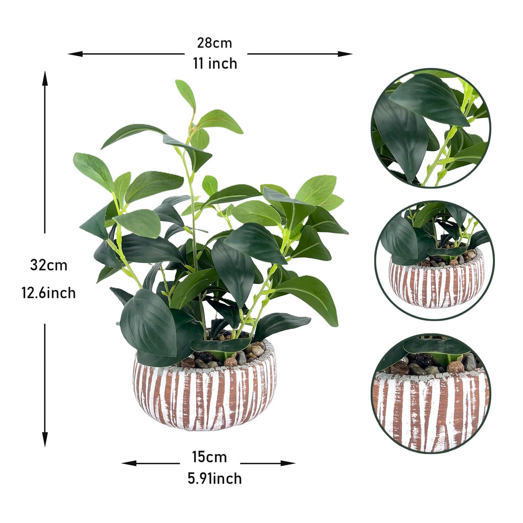 Artificial Potted Plants Life-Like Fake Plant with Farmhouse-Style Cement Planter Feturing Light Wood Tone for Room