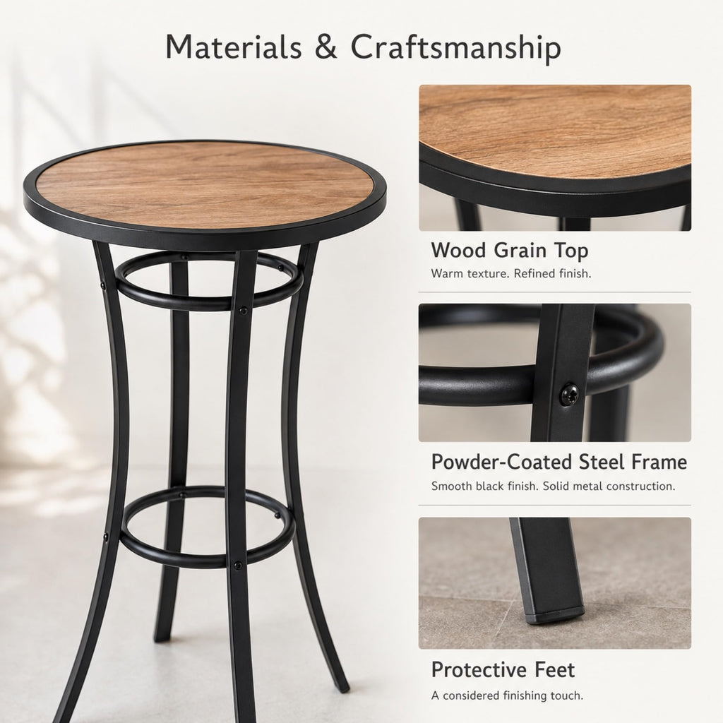 Bar Height Patio Table, 40-Inch Tall Patio Table Outdoor Bar Table Bistro Table with Wooden-Like Table Top & Metal