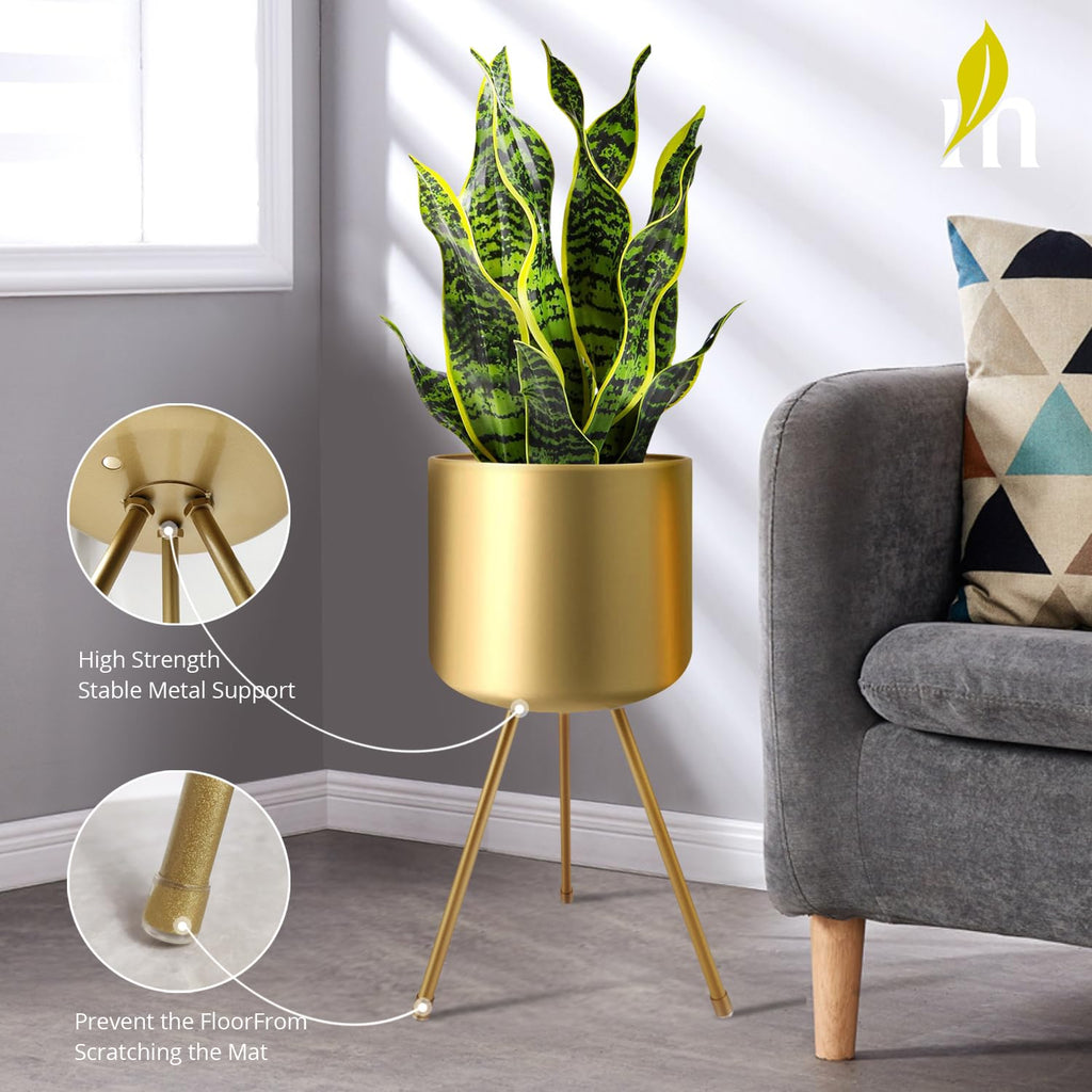Mid-Century Metal Flowerpot with Stands, Gold Stylish Modern Floor-Standing Flowerpot, Suitable for Orchid, Aloe