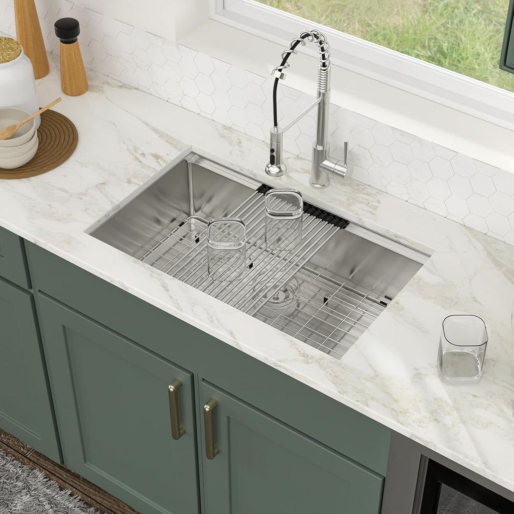 32x19 Undermount Kitchen Sink All in One Workstation 16 Gauge SUS304 Stainless Steel Single Bowl 9" Deep Handmade