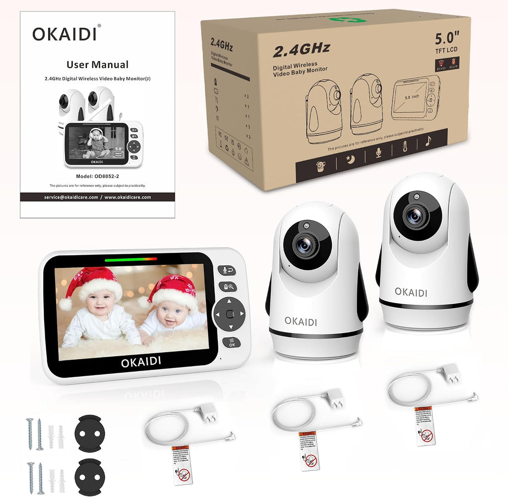5" Screen Pan-Tilt-Zoom Video Baby Monitor with 2 Cameras No WiFi