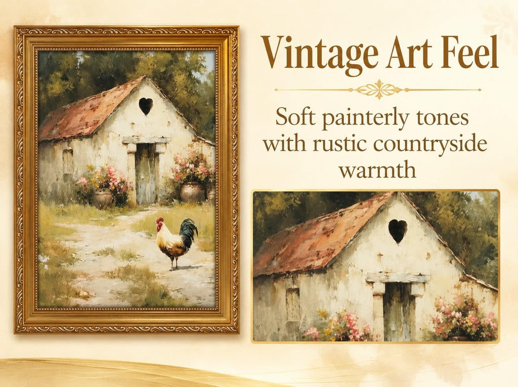 Vintage Farmhouse Rooster Framed Wall Art