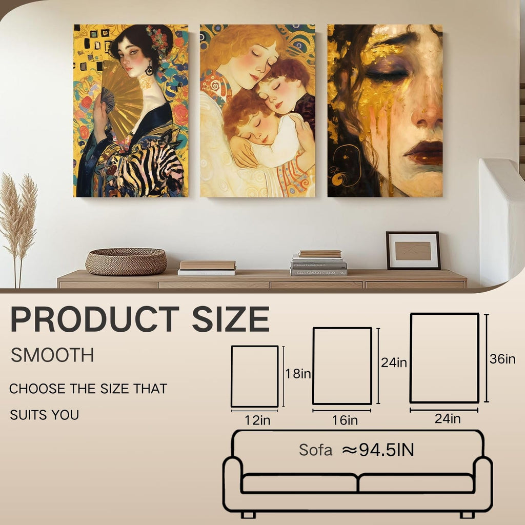 Whimsical Gustav Klimt Canvas, Klimt Exhibition, Gustav Klimt Canvas Wall Art (16" x 24" x 3 pcs)