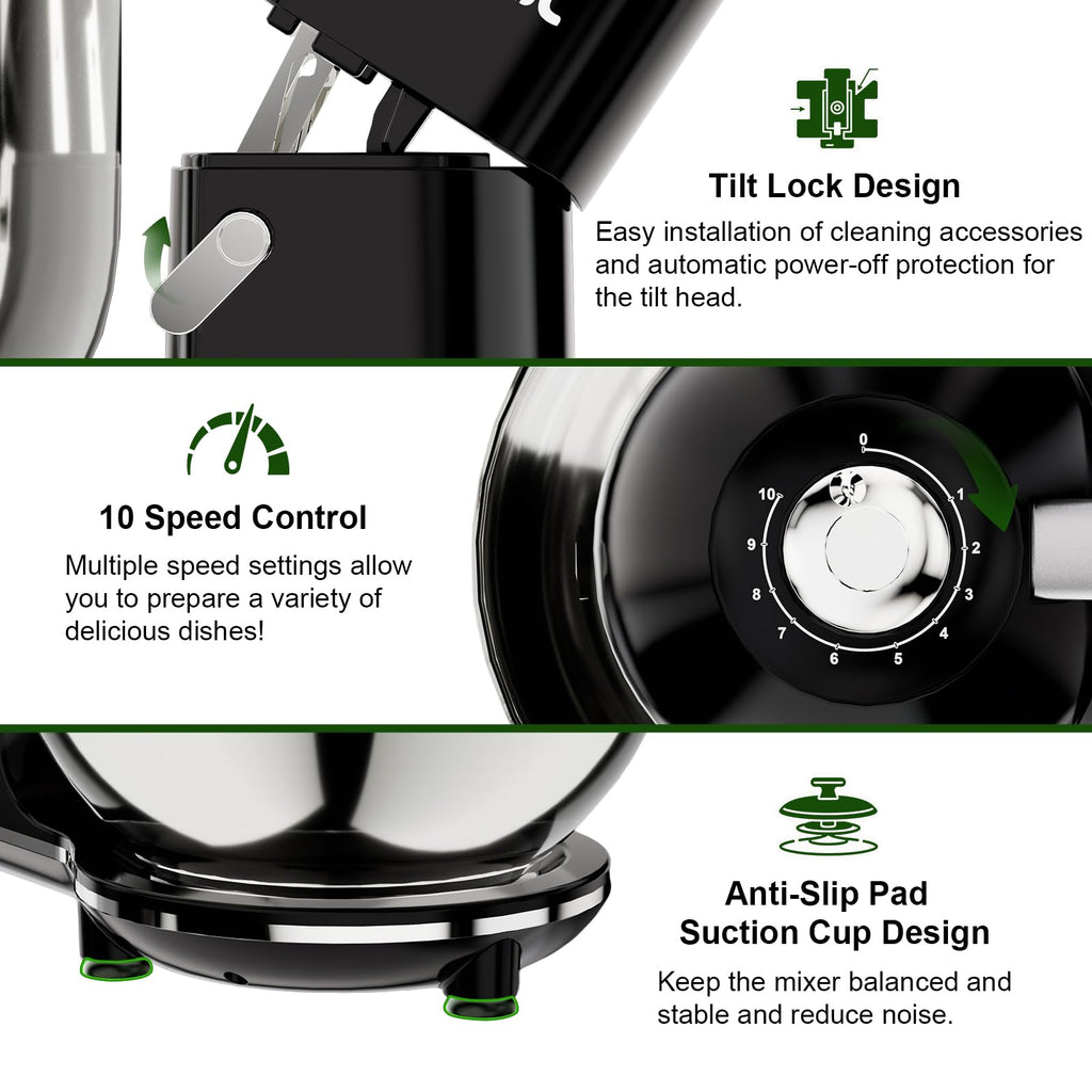 7.45 QT Tilt-Head Stand Mixer, Electric Mixer for Baking (Black)