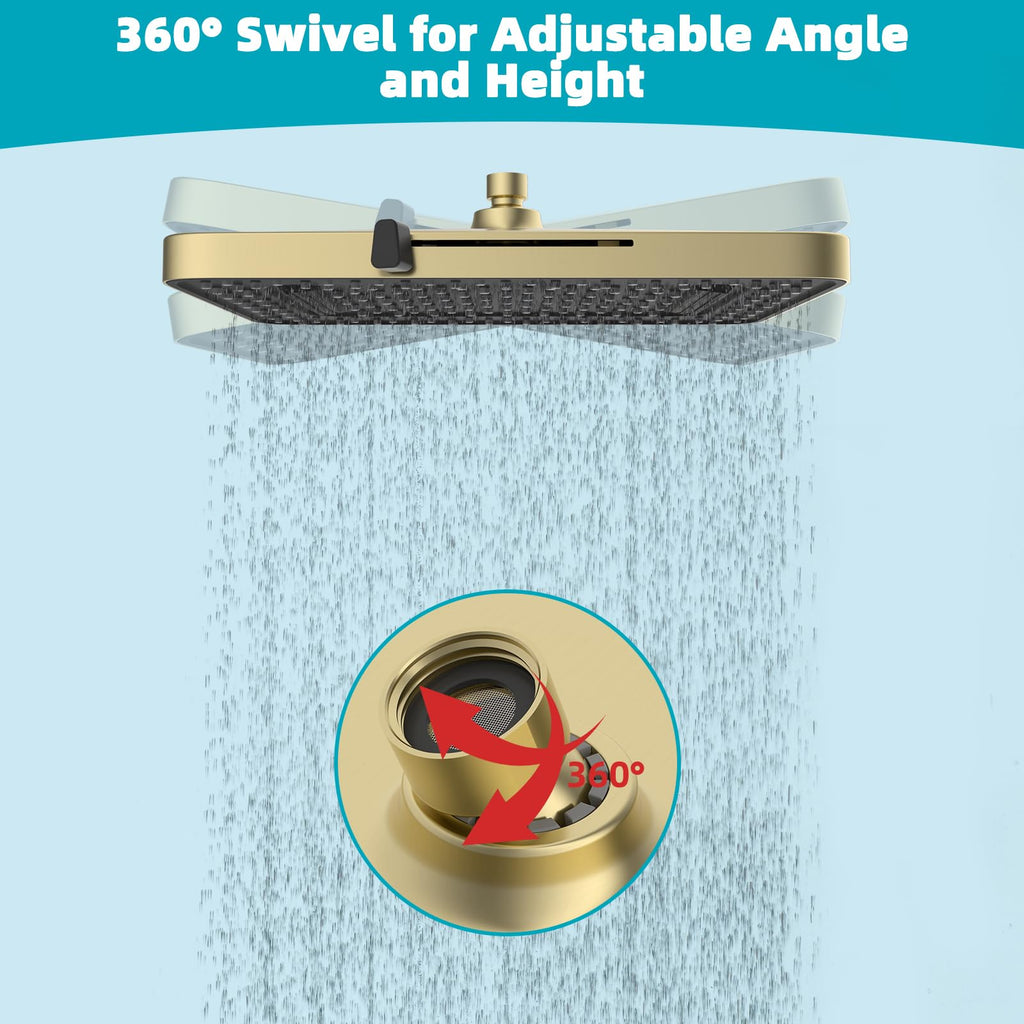 5 Spray Modes Shower Head, 13'' High Pressure Rain Shower Head, Large Rainfall Showerhead, High Flow Waterfall Fixed