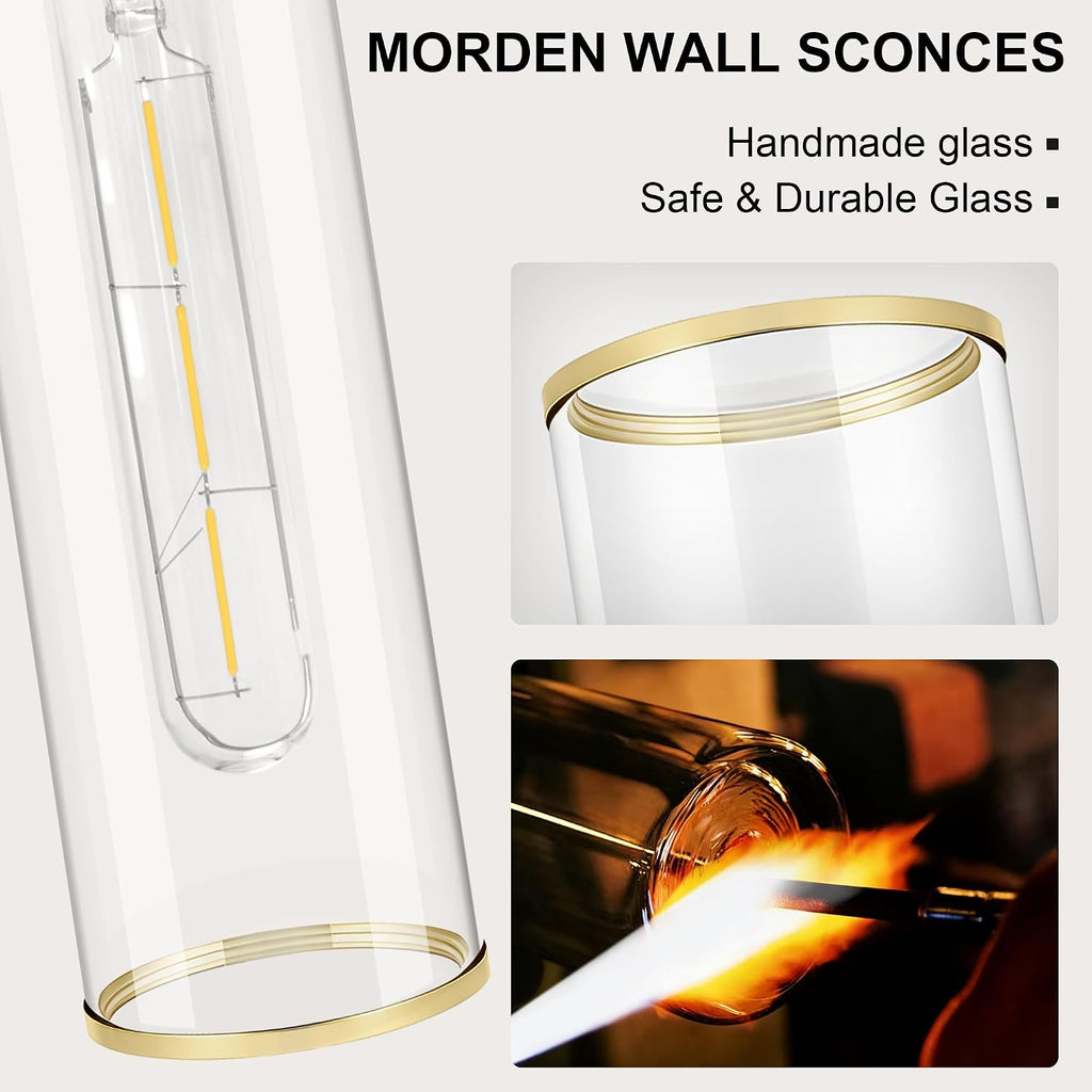 Wall Sconces Set of Two, Black and Gold Bathroom Wall Sconces with Clear Glass,Hardwired Modern Sconces Wall Decor