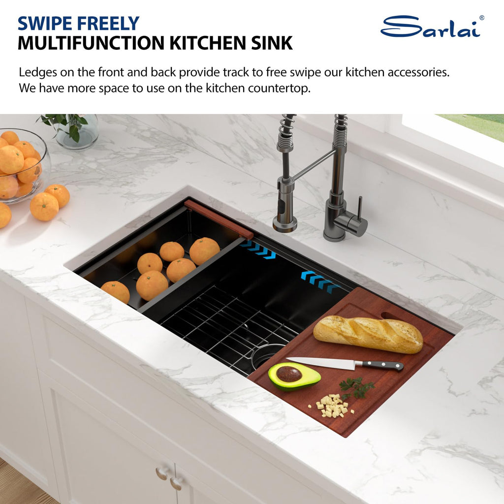 33 Matte Black Undermount Kitchen Sink Workstation 33x19 Inch Sinks