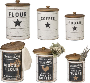 Farmhouse Tin Canisters, Sugar/Coffee/Flour