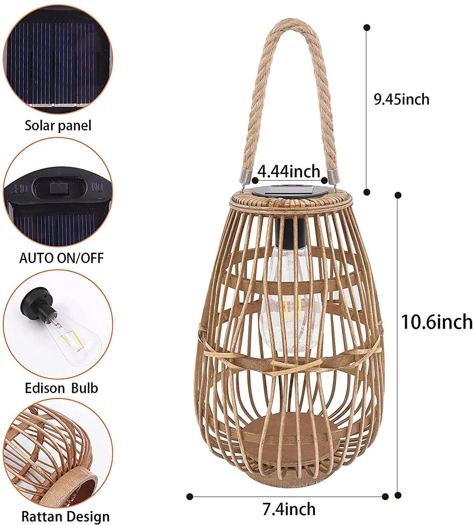 Solar Lantern Outdoor Waterproof Large Hanging/Tabletop Rattan Lanterns