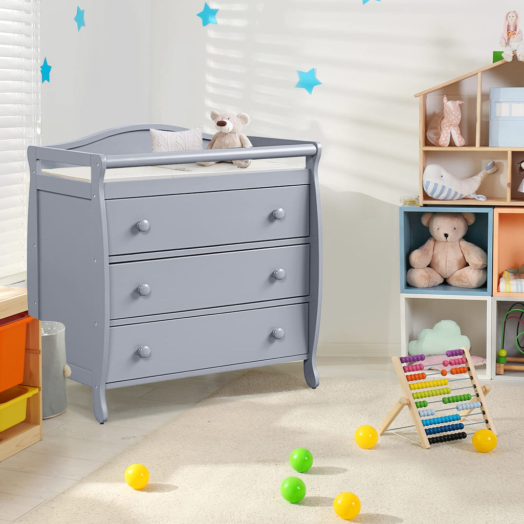 3-Drawer Changing Table, Infant Diaper Changing Station with Drawers, Safety Rails & Strap, Baby Changing Table