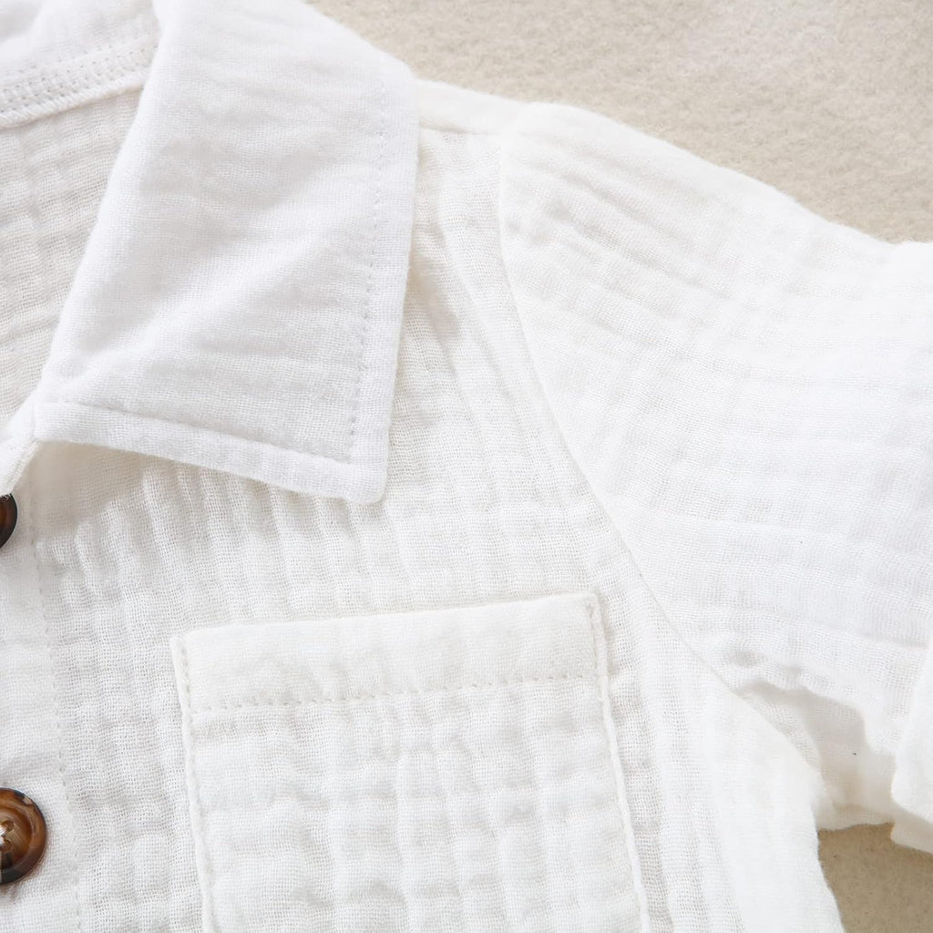 Baby Boys Clothes Set Toddler Infant Boys Button-down Shirt Tops + Cotton Gauze Shorts Summer Outfit 2PCS with Pockets