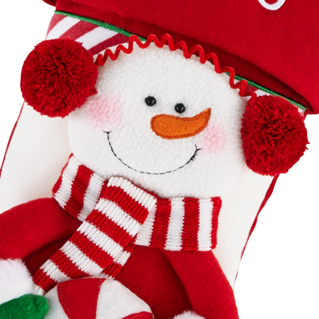 Personalized - Stockings for Family - Embroided - 3-D Plush - Christmas Decor - 8"x18" - Candy Cane Family - Snowman
