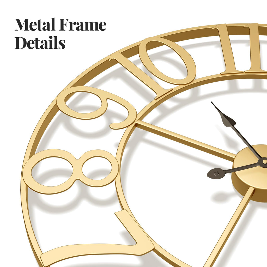 Gold Wall Clock Decor, 24 Inch Large Metal Clock