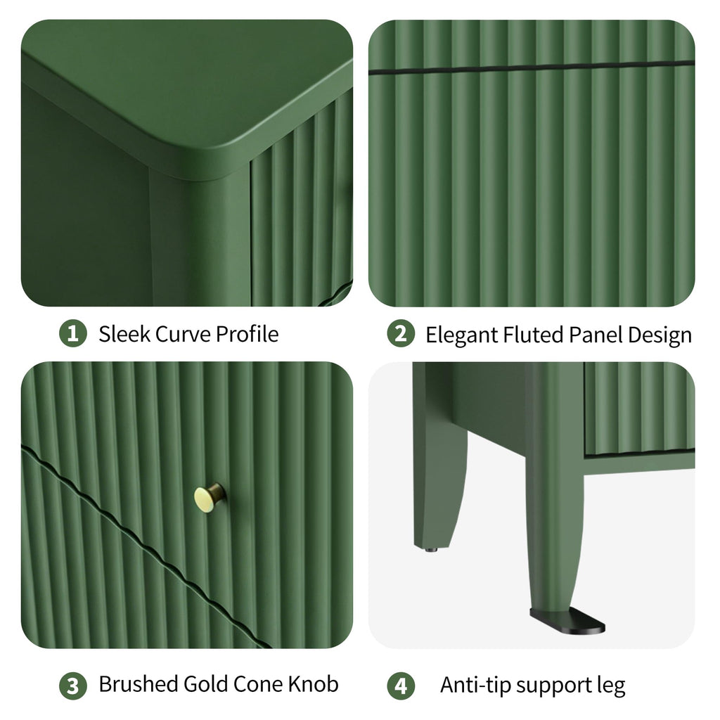 Large Nightstand Set of 2, 34"Wide Fluted Painted Bedside Table with 3 Drawer Dresser, Large End Tables with Storage