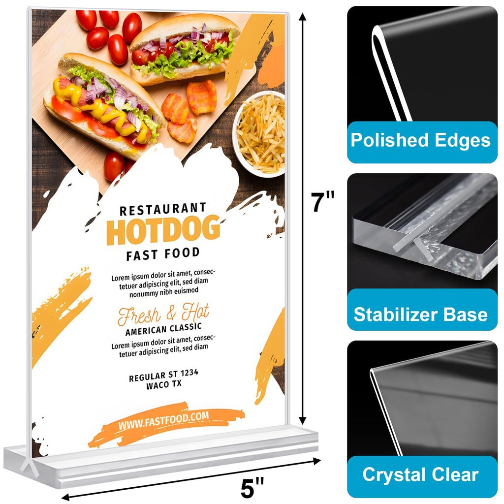 Acrylic Sign Holder 5 x 7, 10 Pack Clear Table Menu Vertical Display Stand Desktop Display Double Sided Stand Paper