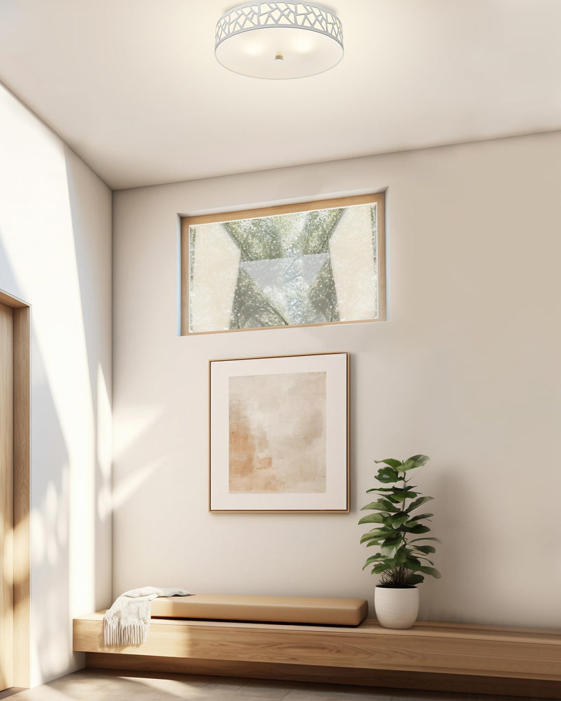 2-Light Flush Mount Ceiling Light, 12 inch Modern Close to Ceiling Light Fixture with White Metal and Frosted Glass