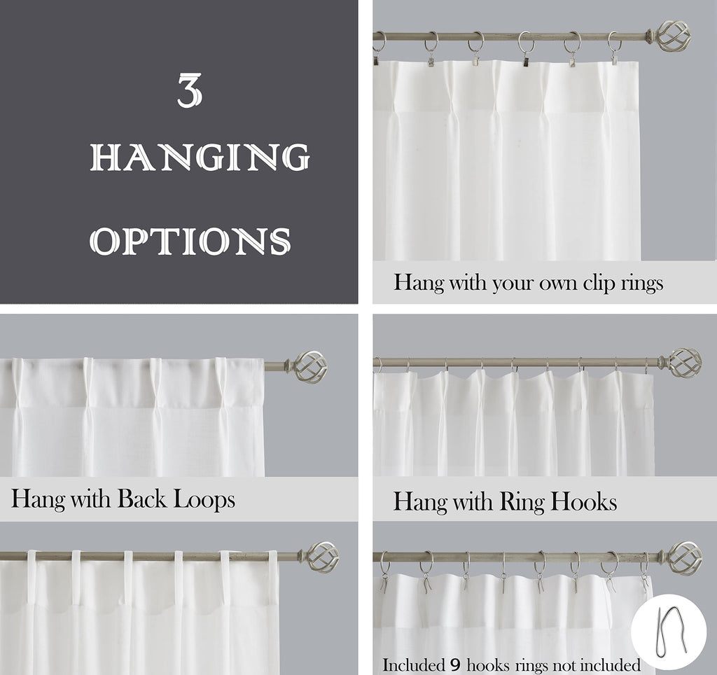 White Pinch Pleat Sheer Curtain Crosshatch Textured 40"x120"x2