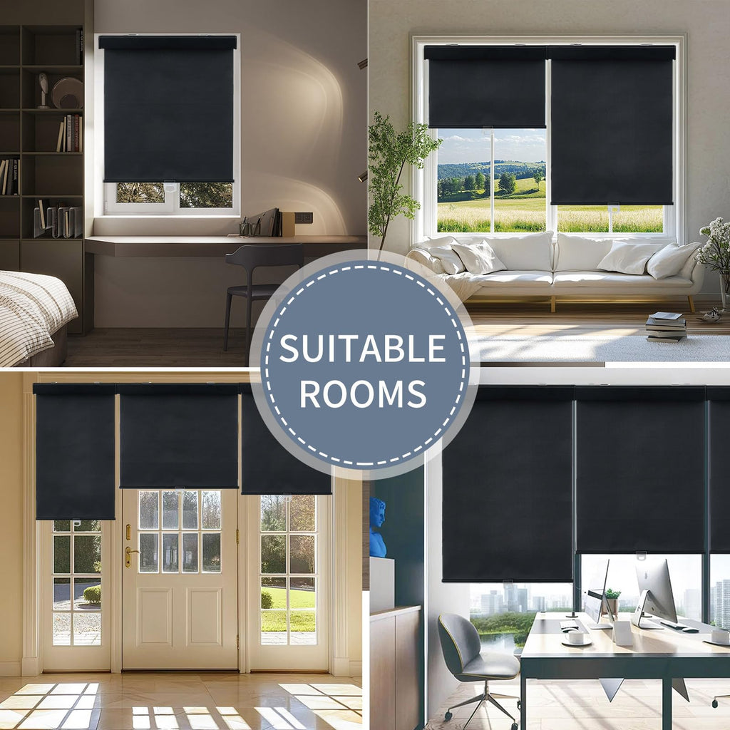 Blackout Cordless Roller Window Shades, Black