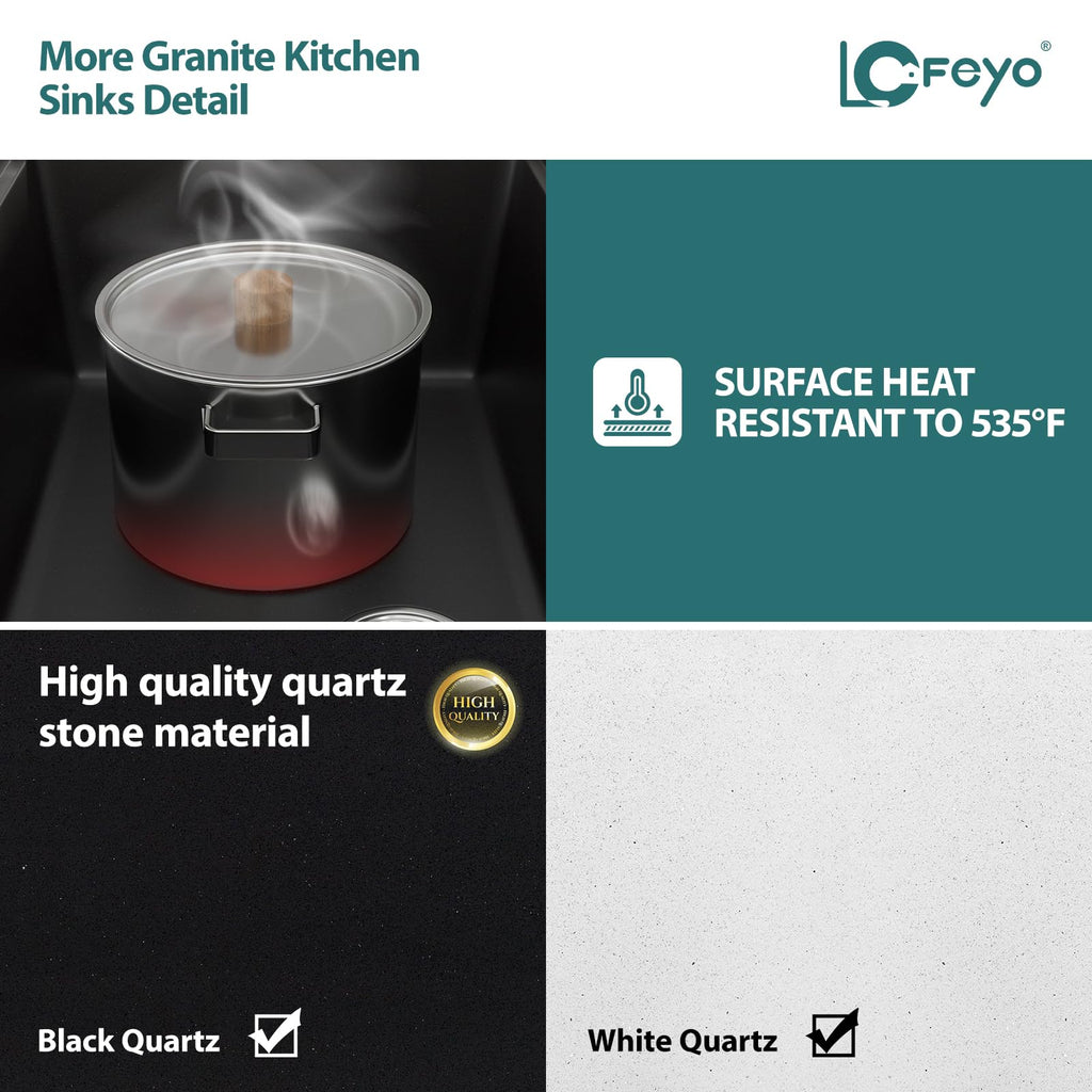 25x22 Inch Black Granite Composite Drop Sink Top mount Quartz Single Bowl Contemporary Kitchen Deep Sink Basin with