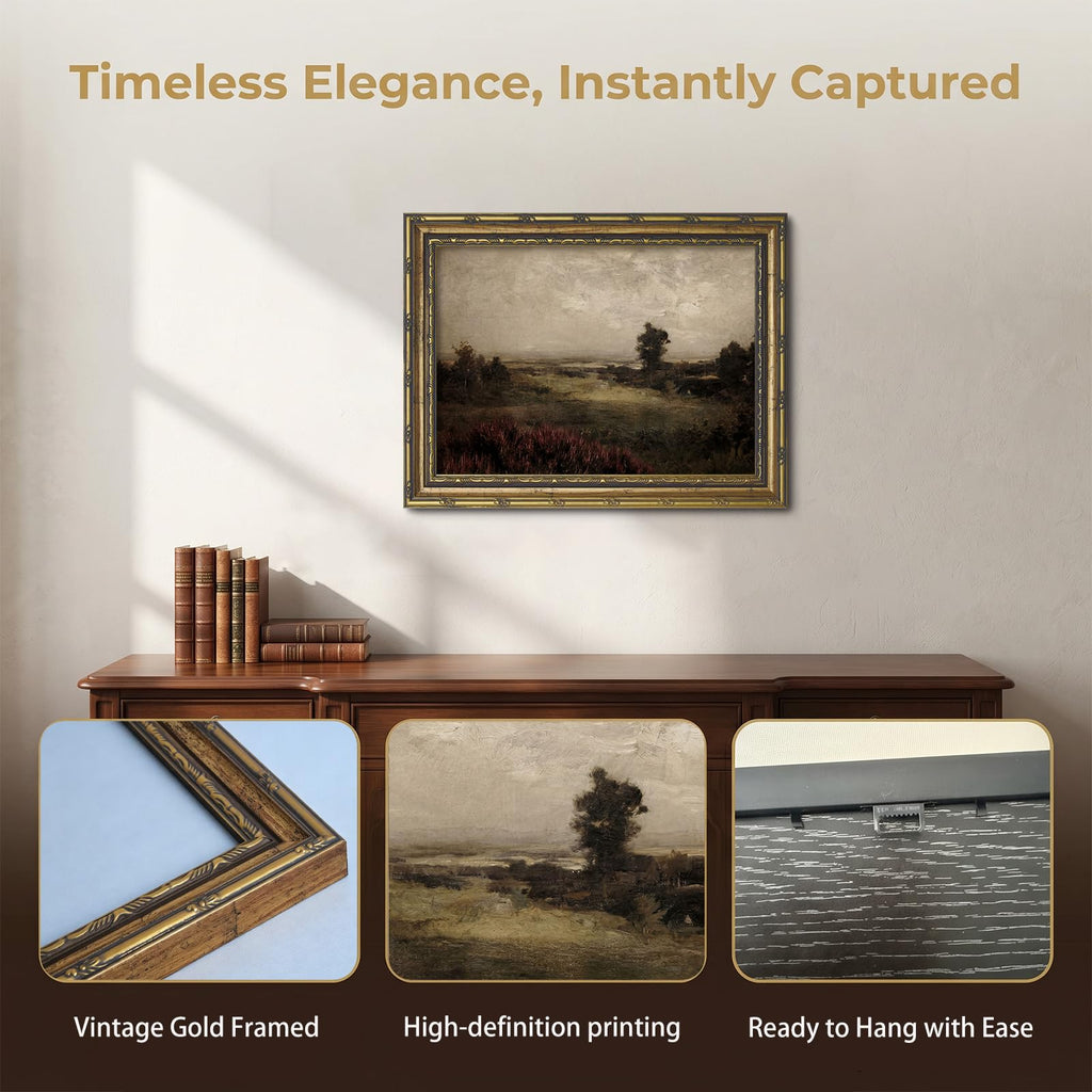 Countryside Landscape Vintage Gold Framed Wall Art 16x24 inch