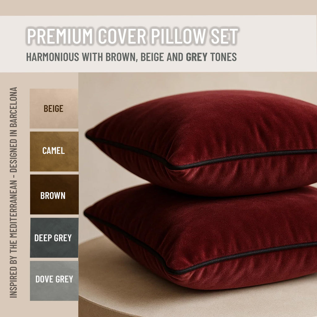 2 Pack Polyester Decorative Throw Pillow Covers, 18"x18", Burgundy, Solid, Modern, Contrast Piping, Indoor Use