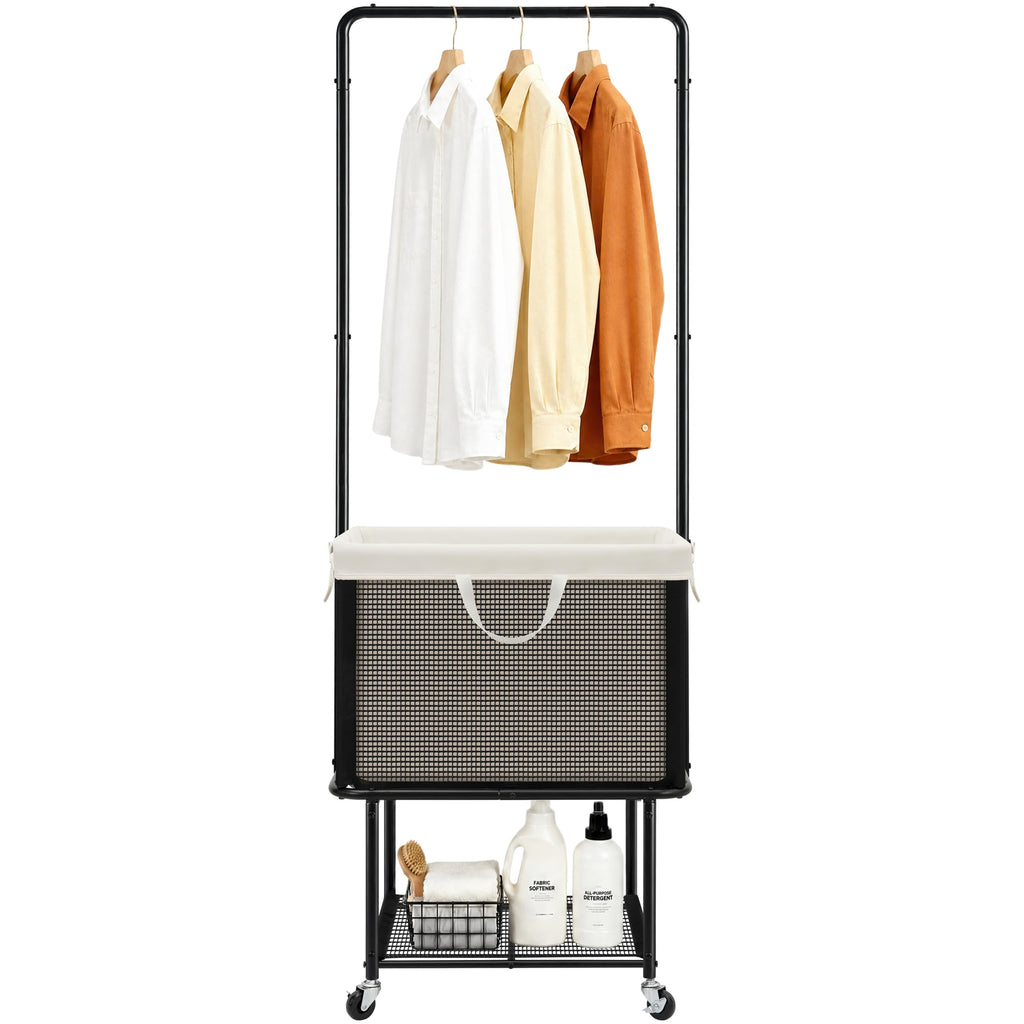 Rolling Laundry Cart with Hanging Bar, Laundry Hamper with Wheels