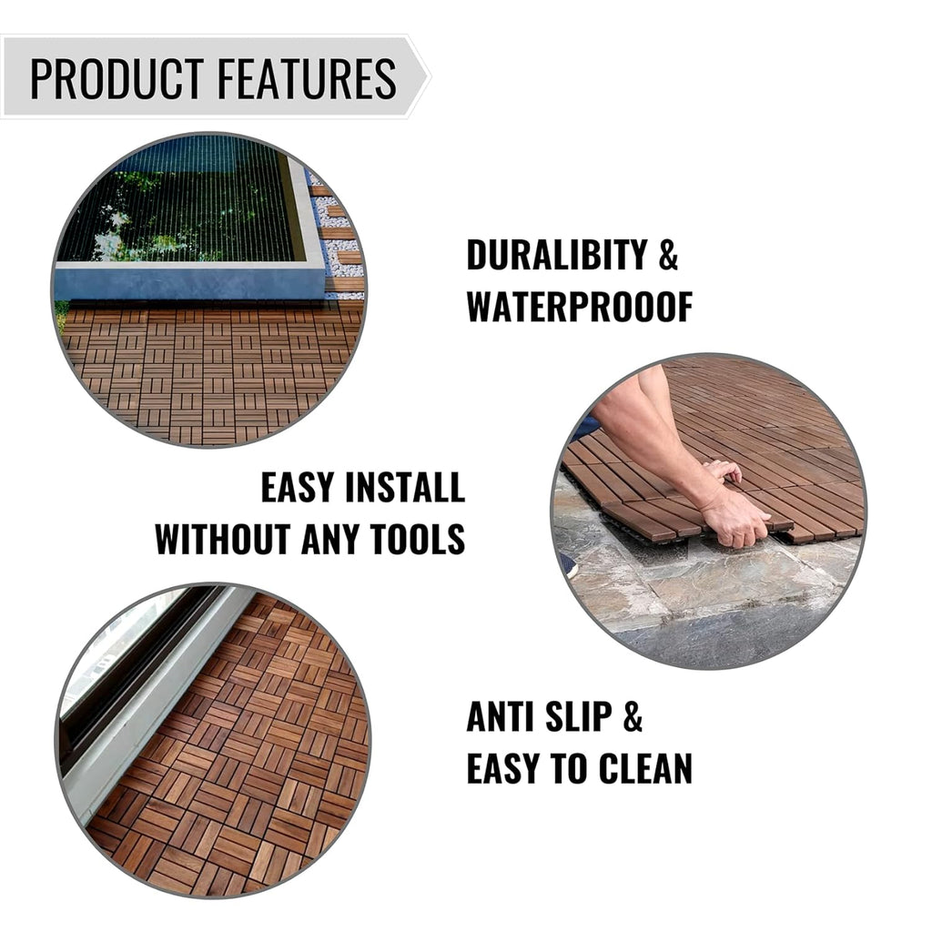 Interlocking Deck Tiles Acacia Wood Outdoor Snap Together Click Wood Floor Heavy Duty Carpet Decking Tile for