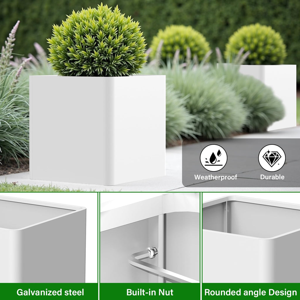 Metal Square Planter Box 26in, White