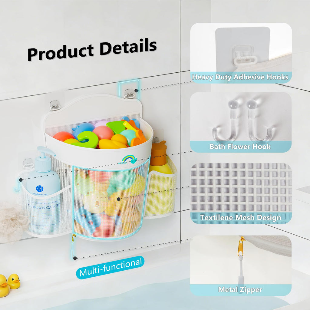 Hanging Bath Toy Storage, Quick Dry Mesh Holder for Kids Bathtubs