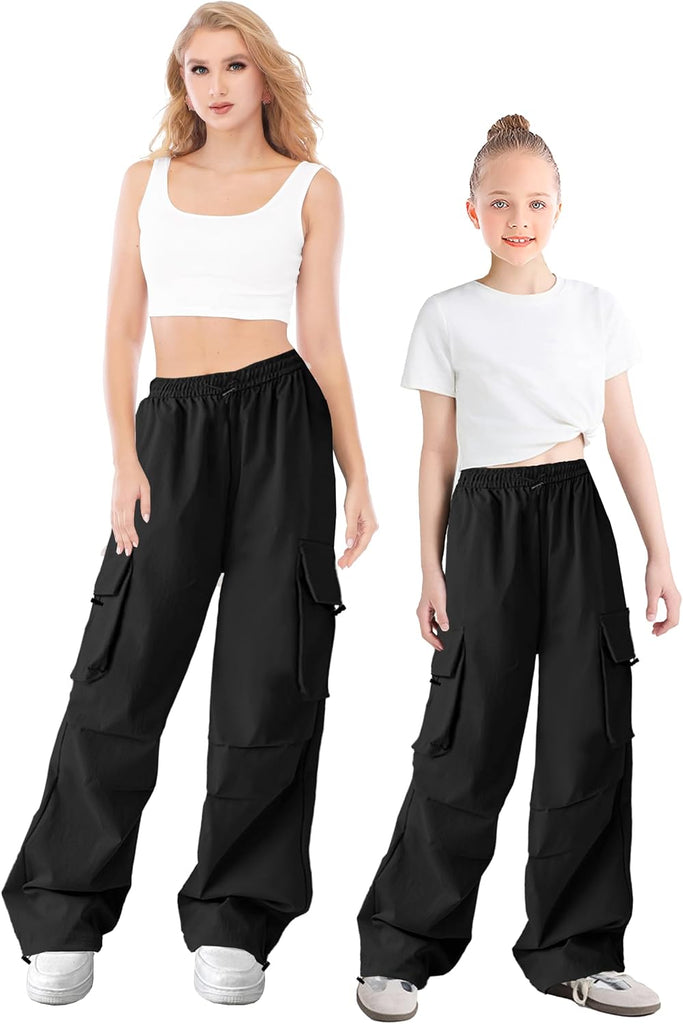Girls Cargo Pants Elastic Waist Drawstring with Pockets Pants