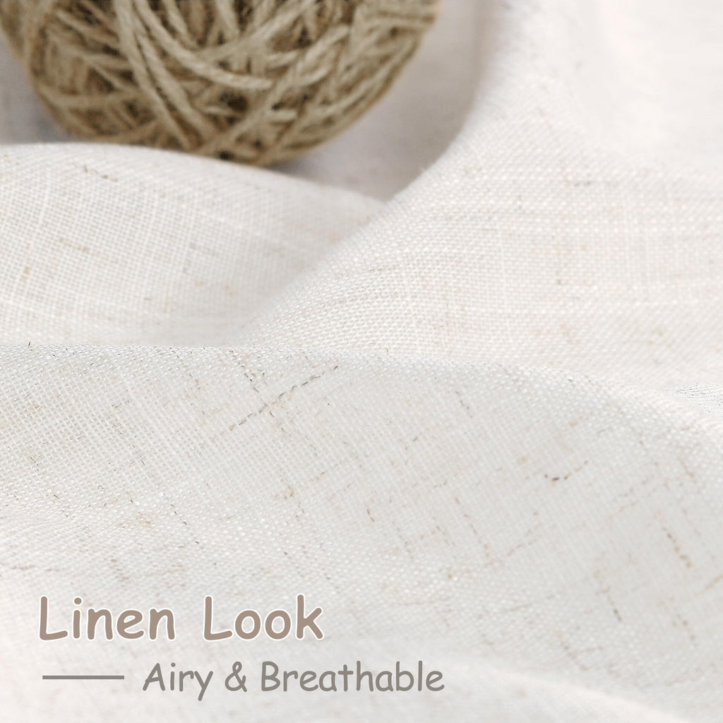 Ivory White Linen Curtains 90 inch Back Tab Rod Pocket Semi Sheer Cotton Textured Gauze Curtain Modern Farmhouse