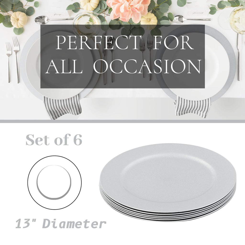 Silver Charger Plates Set of 6, 13" Plate Charger for Dinner Plates