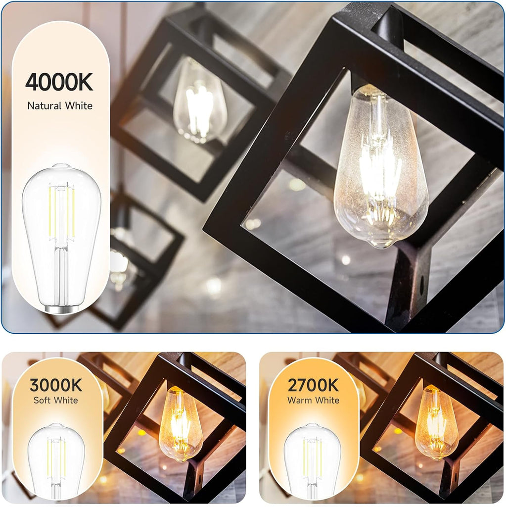 Dimmable Edison Bulbs, 6W, Equivalent 60W, Bright Daylight White 4000K, Vintage ST58 Antique LED Filament Bulbs, E26