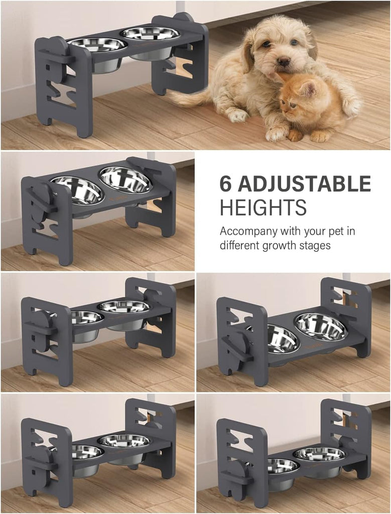 Elevated Dog Bowls, Raised Dog Bowl Stand Adjustable Small, Gray