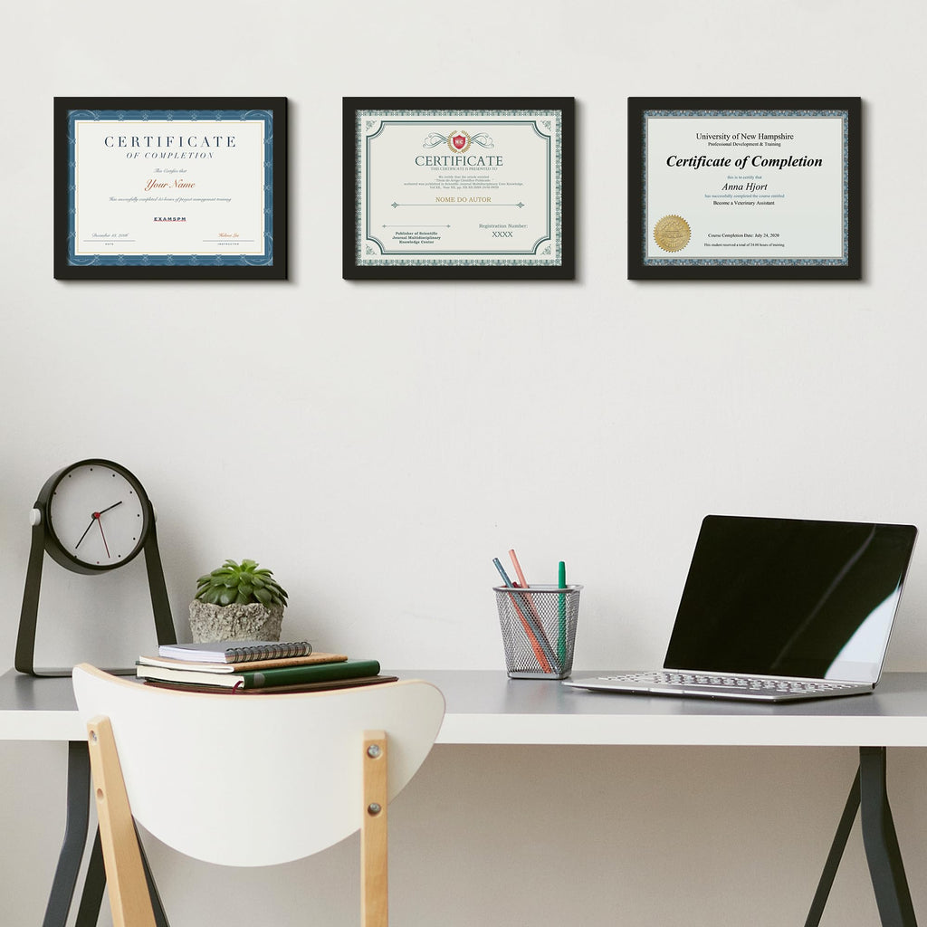 Certificate Frame, 8.5 by 11 Diploma Frames, 3 Pack, Black